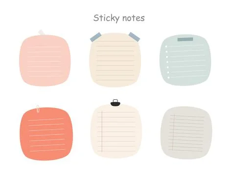 Pastel color rounded sticky notes and memo paper sheets Illustration