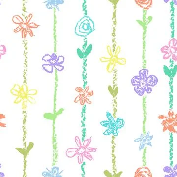 Pastel color seamless pattern with flowers and stroke stripes Stock Illustration