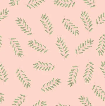 Pastel Color Seamless Vector Patterns. Light Green Leaves on a Pink Background. Stock Illustration