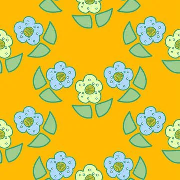 Pastel Colored Daisy Vector Repeat Pattern On Mustard Yellow Stock Illustration