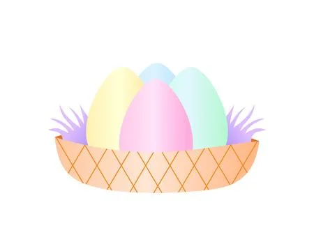 Pastel Colored Easter Eggs in Brown Woven Basket Stock Illustration