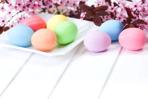 Pastel colored Easter eggs Stock-Fotos