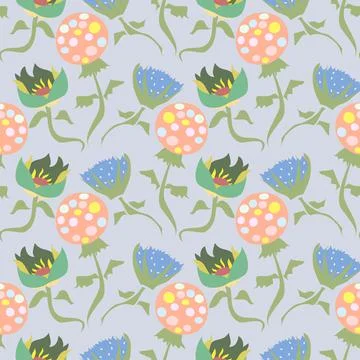 Pastel colored flowers vector repeat pattern in a busy style Stock Illustration