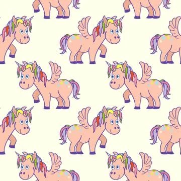 Pastel colored hand drawn unicorns seamless pattern Stock Illustration