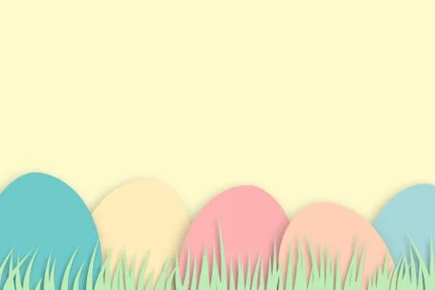 Pastel colored minimal easter design with colored easter eggs and grass on ba Illustrazione stock