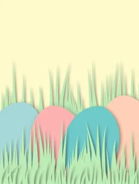 Pastel colored minimal easter design with colored easter eggs and grass on ba Stock Illustration
