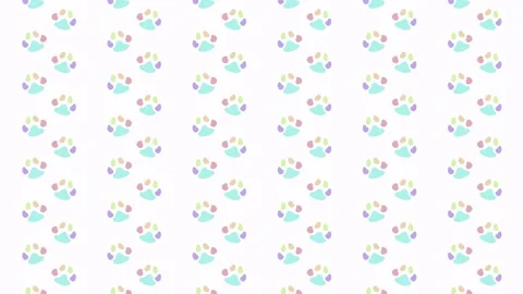 Pastel colored paw prints scroll vertically on light background. Cute pattern. Stock Footage 324084129