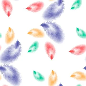 Pastel-colored seamless feather pattern. Seamless background with feathers of Illustrazione stock