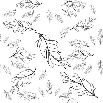 Pastel-colored seamless feather pattern. Seamless background with feathers of Stock Illustration