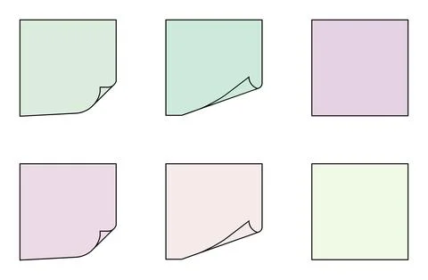 Pastel Colored Sticky Notes Neatly Arranged on White Background Stock Illustration