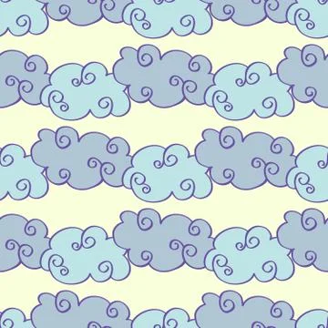 Pastel colored vector hand drawn clouds seamless pattern イラスト素材