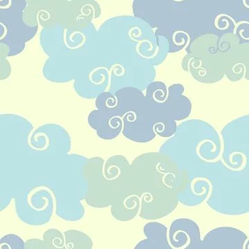 Pastel colored vector hand drawn clouds seamless pattern 스톡 일러스트