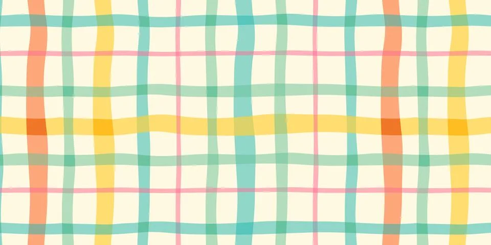 Pastel colorful gingham seamless pattern with organic irregular lines. Soft.. Stock Illustration