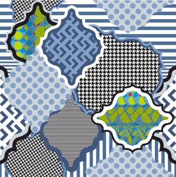 Pastel colors geometric seamless pattern. Fashion motifs for fabric print. Stock Illustration