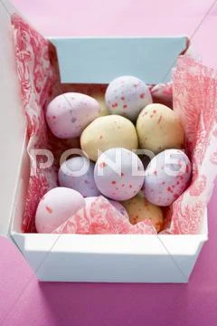 Pastel-Coloured Sugar Eggs In Box