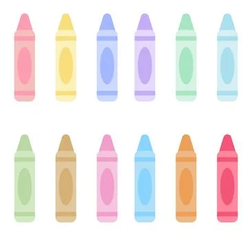 Pastel Crayon Icons Set Flat Design School Supplies Vector Illustration Illustration