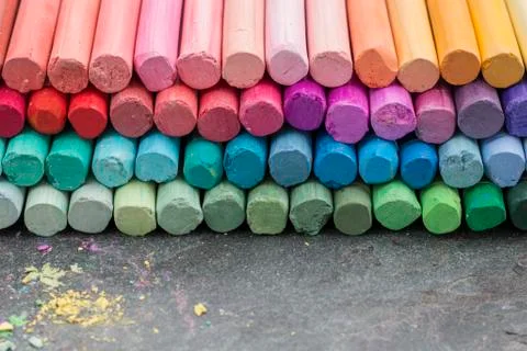 Pastel crayons in rows Stock Photos
