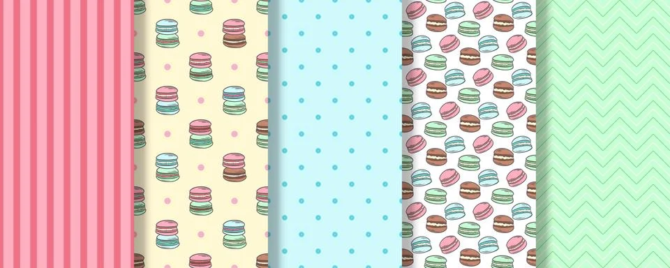 Pastel cutest seamless pattern with macaroons set Stock Illustration