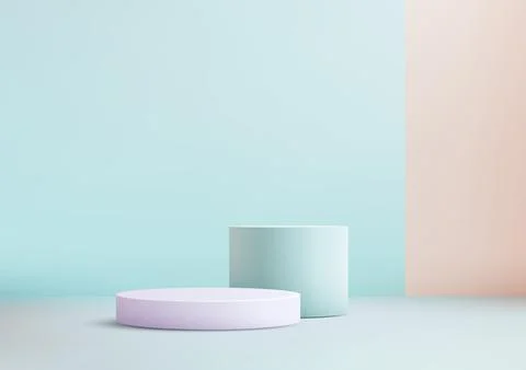 Pastel cylindrical podiums on light surface, 3d product mockup for modern s.. Stock Illustration