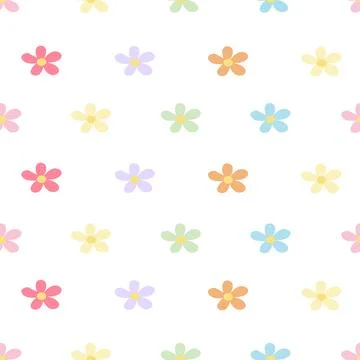 Pastel Daisy Flower Seamless Pattern Cute Floral Background Stock Illustration