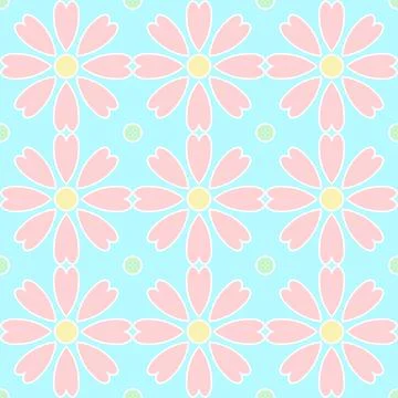 Pastel Daisy Pattern with Pink Petals and Blue Background Stock Illustration