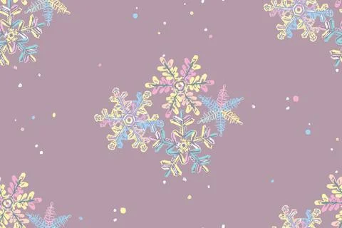 Pastel delicate winter seamless pattern. Snowflakes on a pink background. Stock Illustration