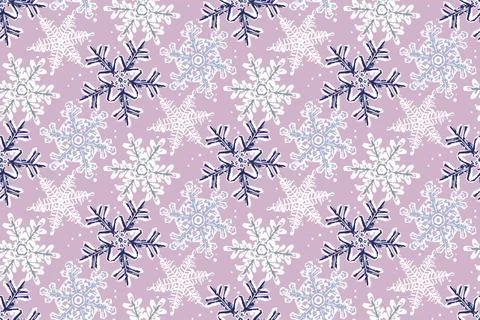 Pastel delicate winter seamless pattern. Snowflakes on a pink background. Stock Illustration