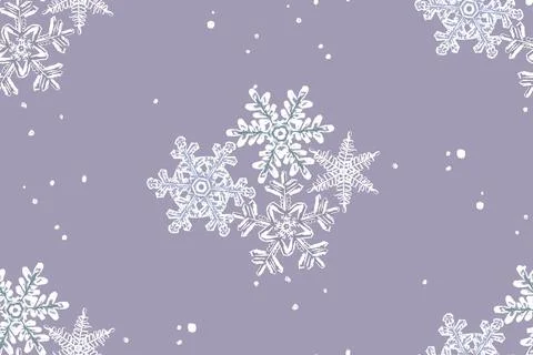 Pastel delicate winter seamless pattern. Snowflakes on a lilac background. Stock Illustration
