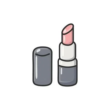 Pastel doodle lipstick vector icon in a clean illustrated style. Makeup and.. Stock Illustration
