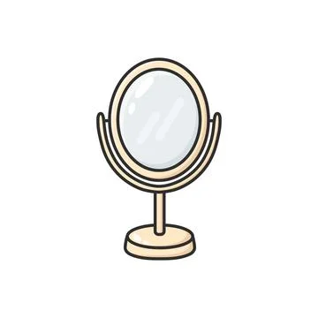 Pastel doodle table mirror vector icon in a clean illustrated style. Vanity.. Stock Illustration