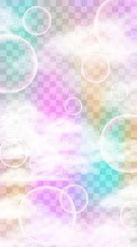 Pastel dreamy background with rainbow gradient, clouds and glowing circles Stock Illustration