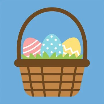 Pastel Easter Egg Basket Flat Spring Holiday Illustration Stock Illustration