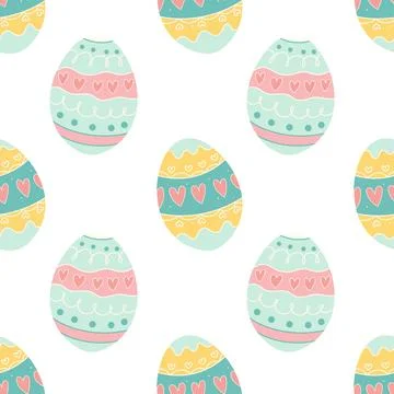 Pastel Easter Egg Pattern, Hand Drawn Decorative Eggs for Digital and Texti.. 스톡 일러스트