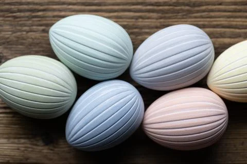 Pastel Easter eggs close up Stock Photos