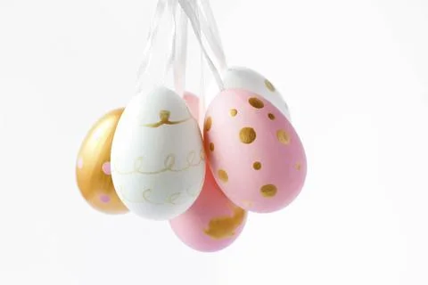 Pastel Easter eggs isolated on white background. Happy Easter Greeting card Foto stock