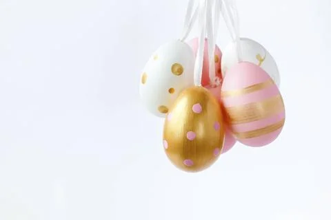 Pastel Easter eggs isolated on white background. Happy Easter Greeting card Stock Photos