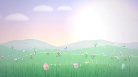 Pastel Easter Eggs Spring Meadow Parallax Scrolling Seamless Loop Vídeos de archivo 347127043