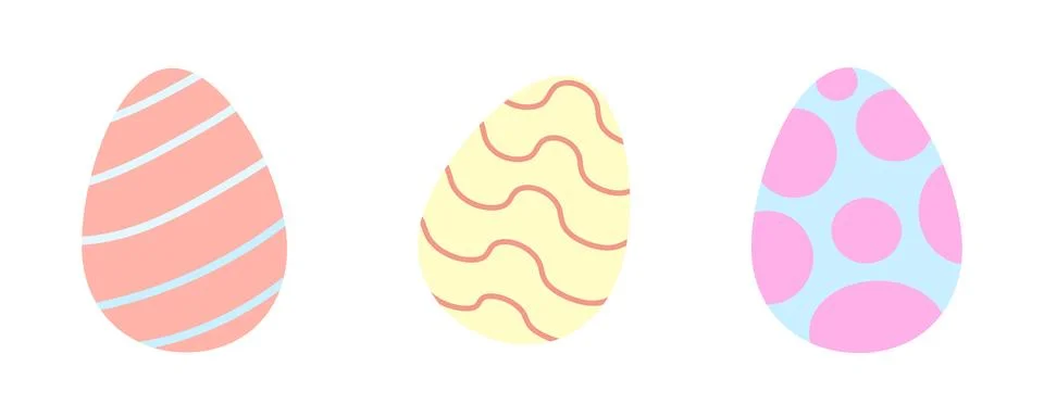 Pastel Easter eggs with stripes, waves, and polka dots. Perfect for spring Stock Illustration