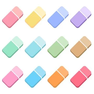Pastel Eraser Icon Collection Back to School Stationery Flat Vector Set Stock Illustration