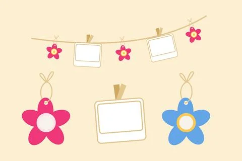 Pastel flower shaped hanging frames for cheerful wall decoration and creati.. Stock Illustration