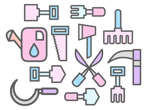 Pastel garden tools flat Stock Illustration