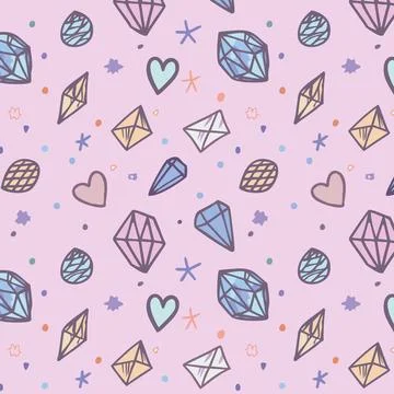 Pastel gems and hearts pattern. Vector Stockillustratie
