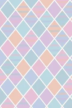 A pastel geometric diamond pattern background with soft blue, pink, and pur.. Stock-Illustration