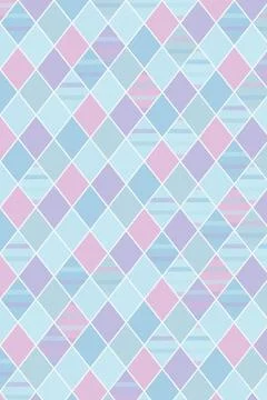 Pastel geometric diamond pattern in soft blue, pink, and purple creates a c.. Stock Illustration