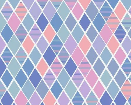 Pastel geometric diamond pattern with thin stripes in pink, blue, and purpl.. Stock-Illustration
