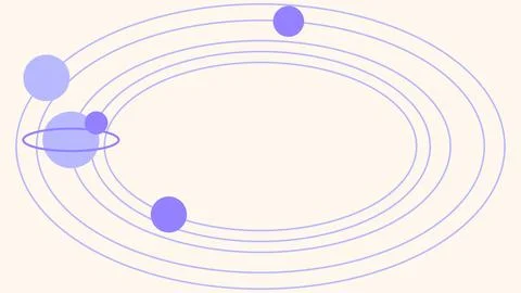 Pastel geometric planets orbiting on elliptical paths around empty center v.. Stock Illustration