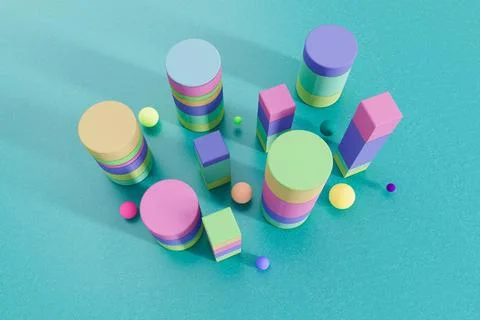 Pastel geometric shape collection on turquoise background Stock Illustration