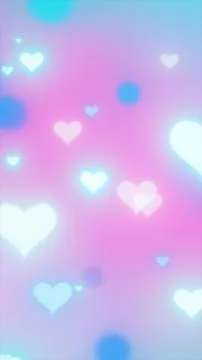 A pastel gradient background with glowing heart icons scattered across in sof Stock Illustration