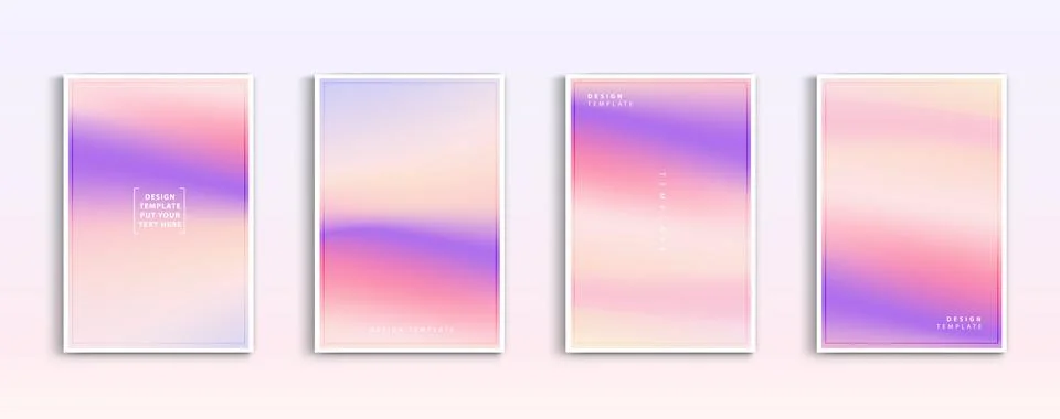Pastel gradient backgrounds vector set. Soft tender pink, purple, yellow an.. Stock Illustration