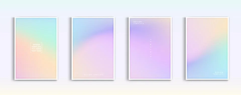 Pastel gradient backgrounds vector set. Soft tender pink, purple, yellow an.. Illustrazione stock